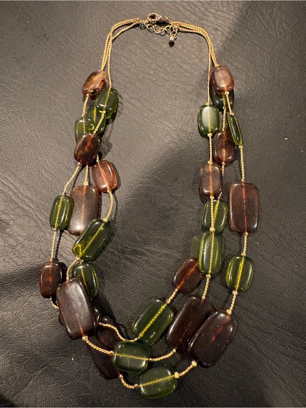 Multi-Strand Amber & Olive Glass Bead Necklace - Women Jewelry